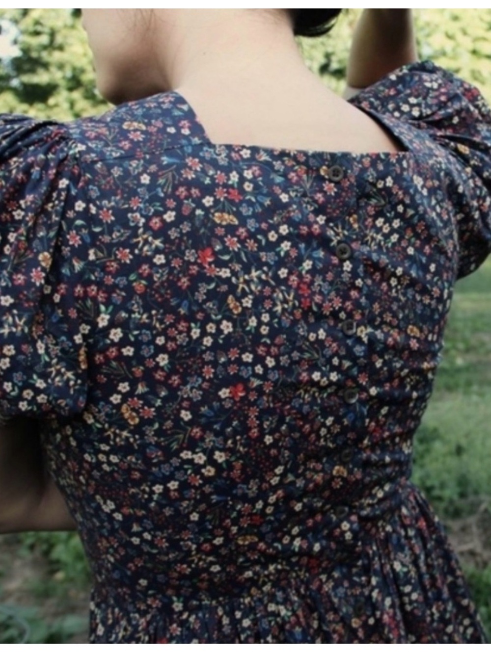 DÔEN Nymphea Blue Liberty Floral Button Back Midi Dress S - Picture 10 of 10